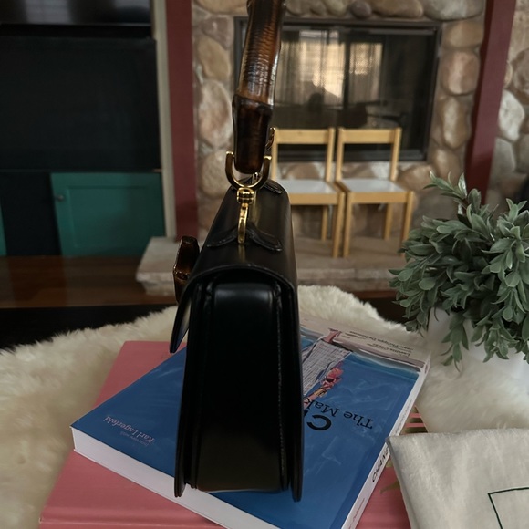 Authentic vintage GUCCI BAMBOO 1947 top handle bag black leather rare HTF - Picture 12 of 17